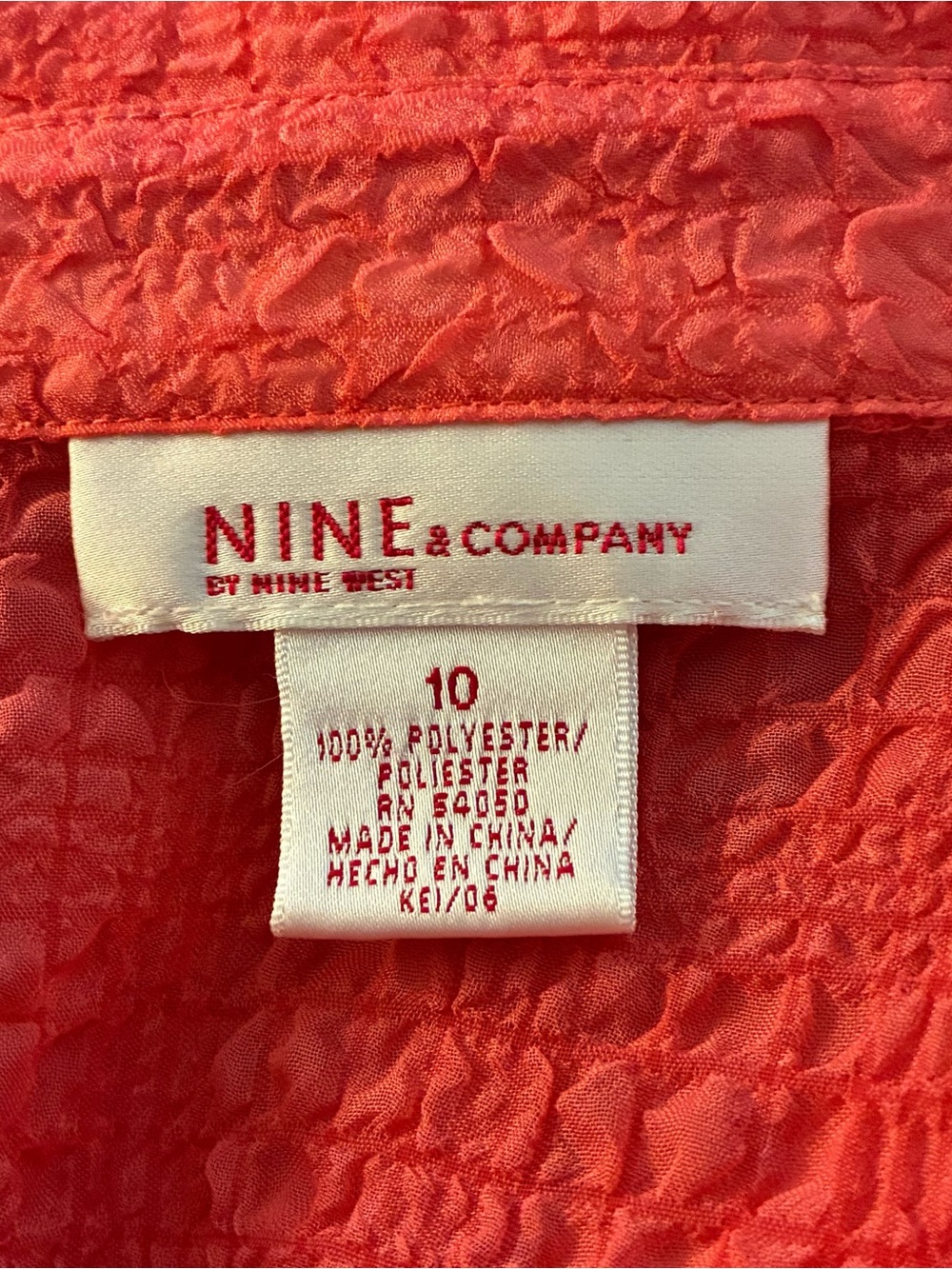 Vintage Y2K Nine & Company Crinkle Gauze Button Front Blouse Coral 10 - Picture 3 of 4